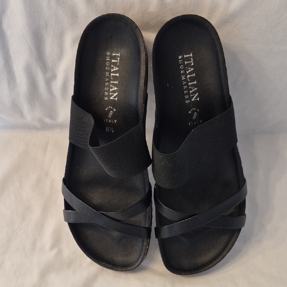 Italian Shoemakers Black Elastic and Strappy Slide Sandals - Picture 2 of 7